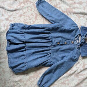 Mud Pie Denim Dress Stonewashed Tiered Ruffle Dress & Headband Sz 4T  Brand New